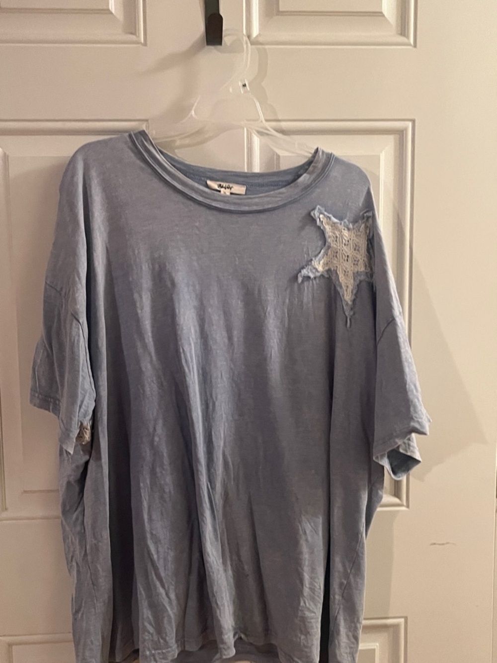 Rails Women’s Light Blue Short Sleeve Tee with Star Lace Detail